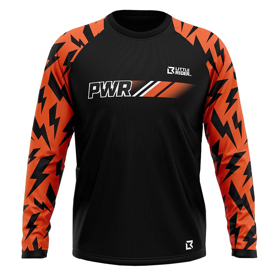 PWR Bikes Superbolt x Little Rider Tech Jersey Long Sleeves Unisex Black/Orange Age 5