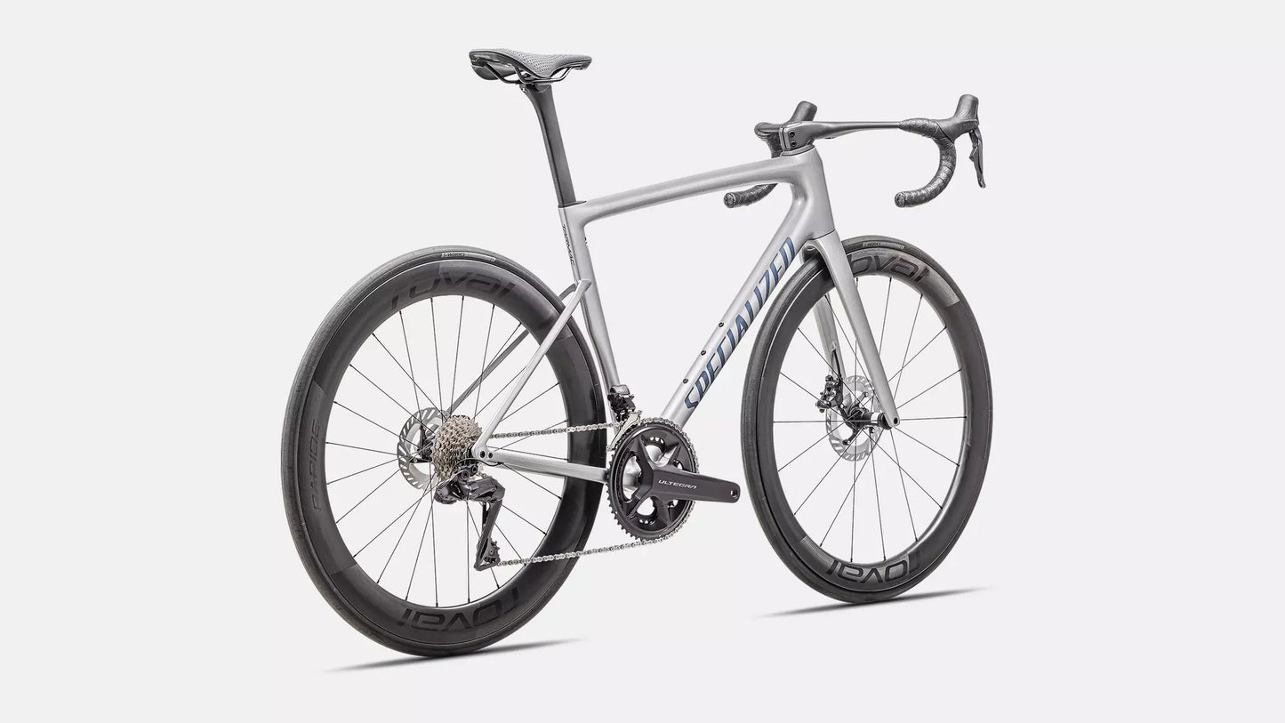 2025 Specialized tarmac sl8 pro udi2 bike gloss liquid silver / satin blue pearl over black liquid metal 44