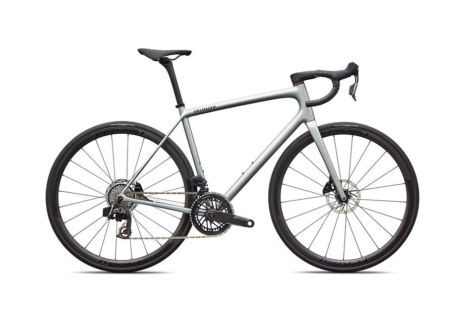 2026 Specialized Aethos Pro Axs Bike Gloss Shadow Silver / Emerald Metallic 54