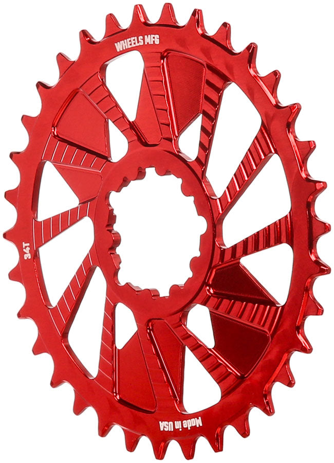 Wheels Manufacturing Direct Mount Chainring - 34t SRAM 3-Bolt Direct Mount 3mm Offset T-Type Chain Compatible Red