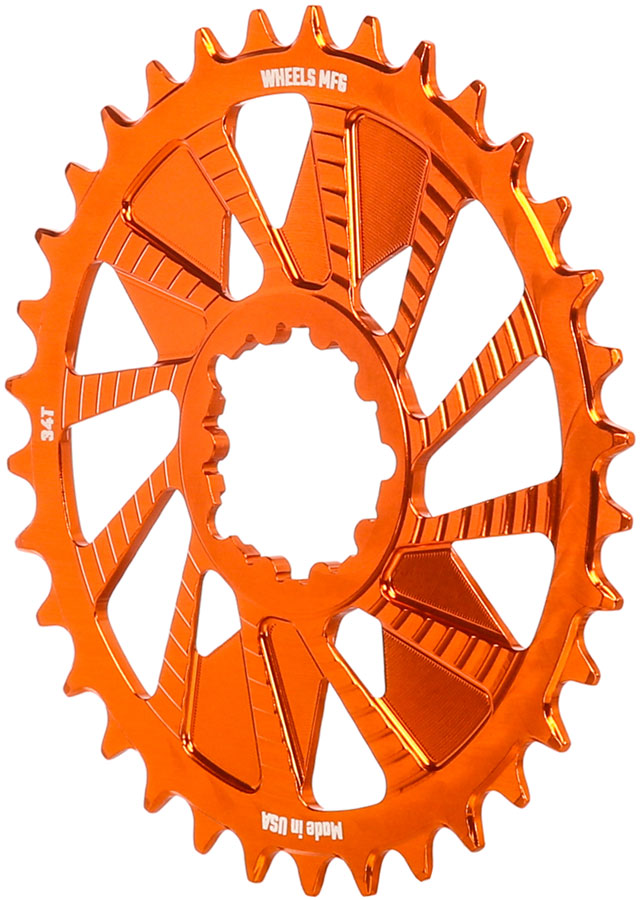 Wheels Manufacturing Direct Mount Chainring - 34t SRAM 3-Bolt Direct Mount 3mm Offset T-Type Chain Compatible Orange