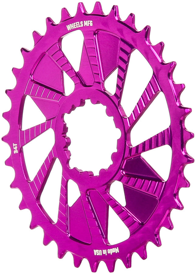 Wheels Manufacturing Direct Mount Chainring - 34t SRAM 3-Bolt Direct Mount 3mm Offset T-Type Chain Compatible Purple