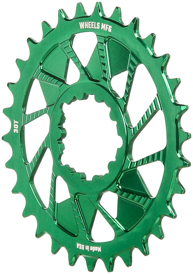 Wheels Manufacturing Direct Mount Chainring - 30t SRAM 3-Bolt Direct Mount 3mm Offset Compatible Hyperglide+ Chain Green