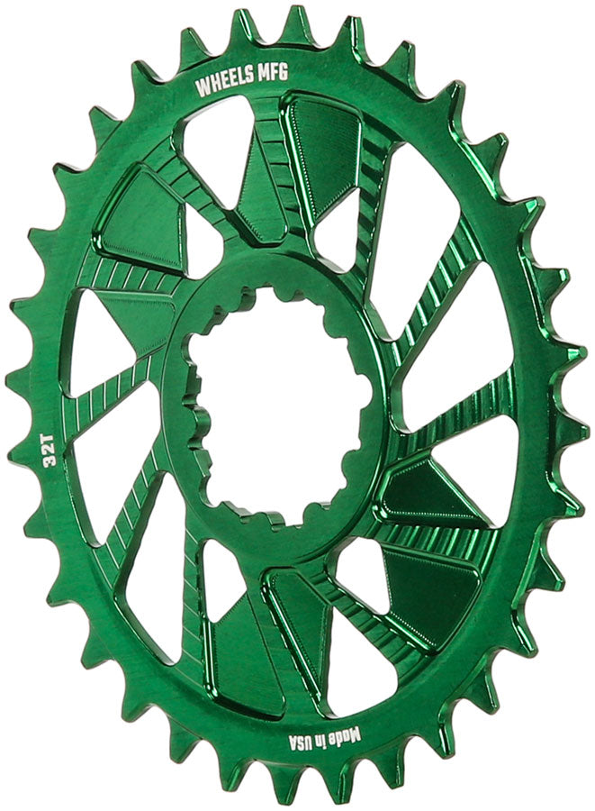 Wheels Manufacturing Direct Mount Chainring - 32t SRAM 3-Bolt Direct Mount 3mm Offset Compatible Hyperglide+ Chain Green