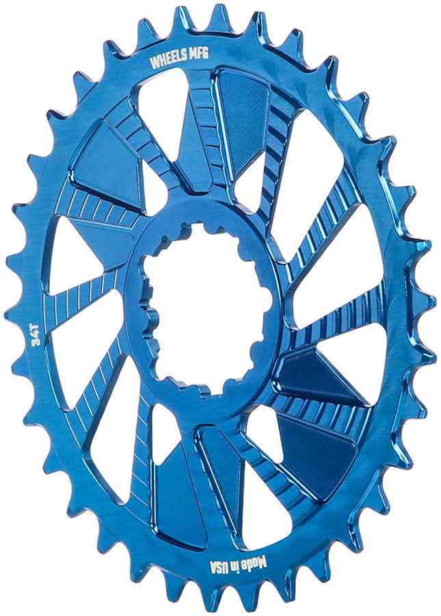 Wheels Manufacturing Direct Mount Chainring - 34t SRAM 3-Bolt Direct Mount 3mm Offset Compatible Hyperglide+ Chain Blue