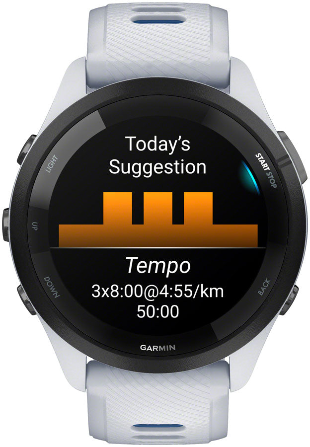 Garmin Forerunner 265 GPS Smartwatch - 46mm BLK Bezel Whitestone Case Whitestone/Tidal Blue Silicone Band