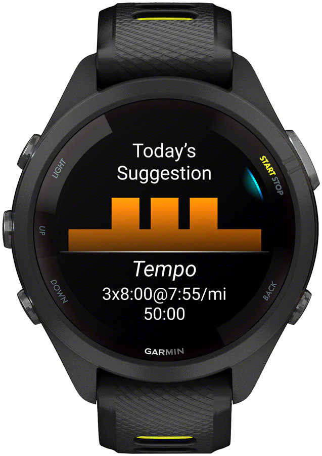Garmin Forerunner 265S GPS Smartwatch - 42mm BLK Bezel Case BLK/Amp YLW Silicone Band