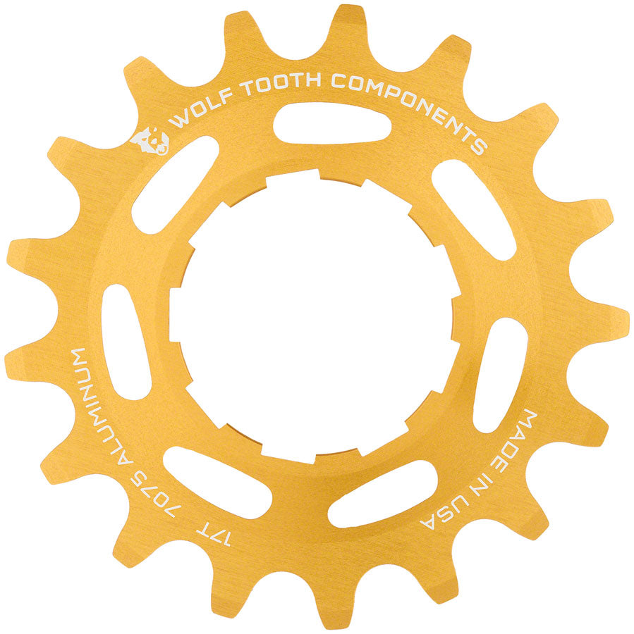 Wolf Tooth Single Speed Aluminum Cog - 17t Compatible with 3/32" Chains Gold Driver and Single Cog Wolf Tooth