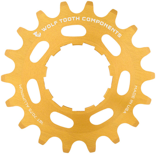 Wolf Tooth Single Speed Aluminum Cog - 18t Compatible with 3/32" Chains Gold Driver and Single Cog Wolf Tooth   