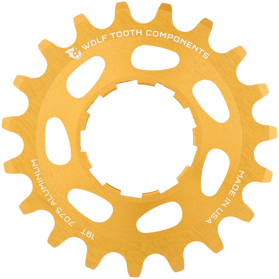 Wolf Tooth Single Speed Aluminum Cog - 19t Compatible with 3/32" Chains Gold Driver and Single Cog Wolf Tooth
