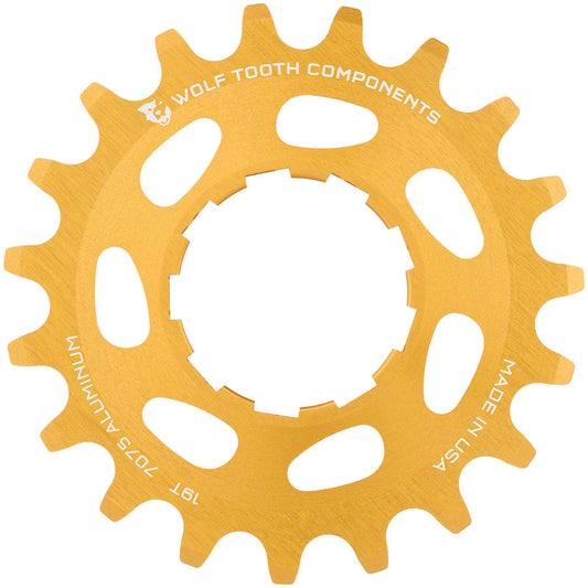 Wolf Tooth Single Speed Aluminum Cog - 19t Compatible with 3/32" Chains Gold Driver and Single Cog Wolf Tooth   
