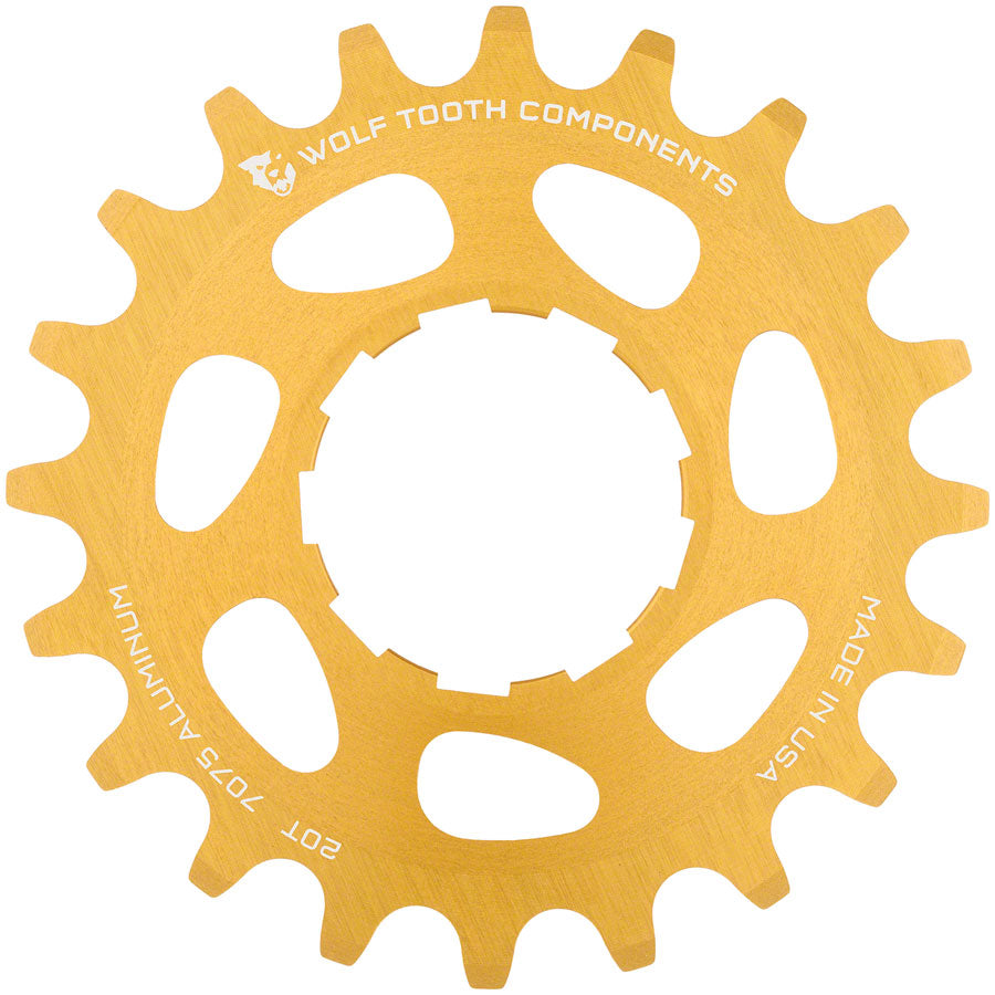 Wolf Tooth Single Speed Aluminum Cog - 20t Compatible with 3/32" Chains Gold Driver and Single Cog Wolf Tooth