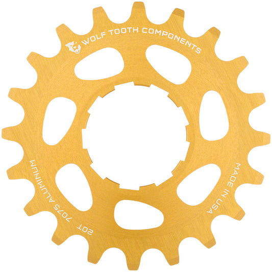 Wolf Tooth Single Speed Aluminum Cog - 20t Compatible with 3/32" Chains Gold Driver and Single Cog Wolf Tooth   