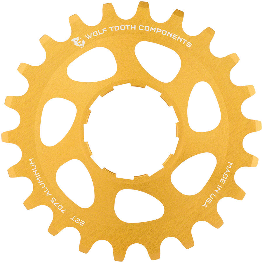Wolf Tooth Single Speed Aluminum Cog - 22t Compatible with 3/32" Chains Gold Driver and Single Cog Wolf Tooth