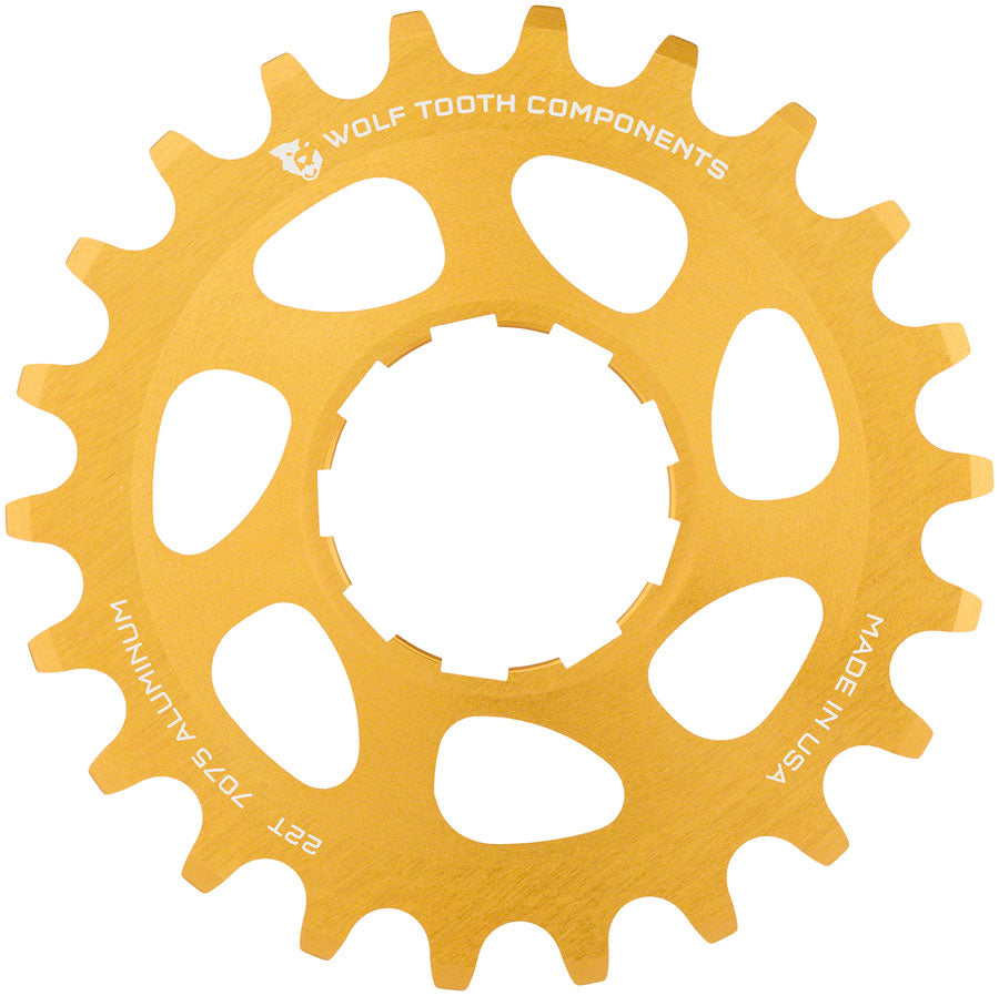 Wolf Tooth Single Speed Aluminum Cog - 22t Compatible with 3/32" Chains Gold Driver and Single Cog Wolf Tooth   