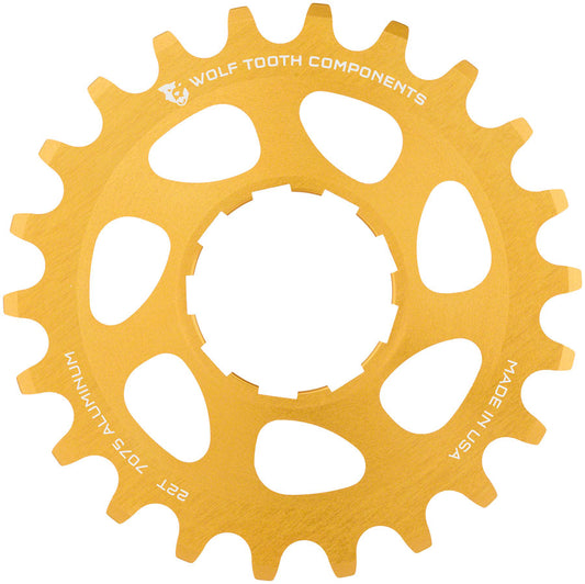 Wolf Tooth Single Speed Aluminum Cog - 22t Compatible with 3/32" Chains Gold Driver and Single Cog Wolf Tooth   