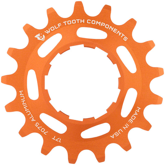 Wolf Tooth Single Speed Aluminum Cog - 17t Compatible 3/32" Chains Orange Driver and Single Cog Wolf Tooth   