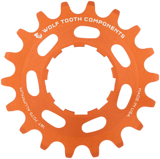 Wolf Tooth Single Speed Aluminum Cog - 18t Compatible 3/32" Chains Orange Driver and Single Cog Wolf Tooth   