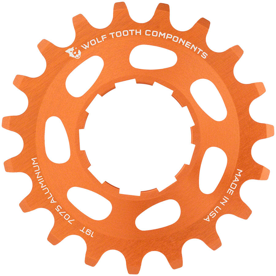 Wolf Tooth Single Speed Aluminum Cog - 19t Compatible 3/32" Chains Orange Driver and Single Cog Wolf Tooth