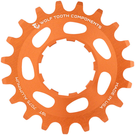 Wolf Tooth Single Speed Aluminum Cog - 19t Compatible 3/32" Chains Orange Driver and Single Cog Wolf Tooth   