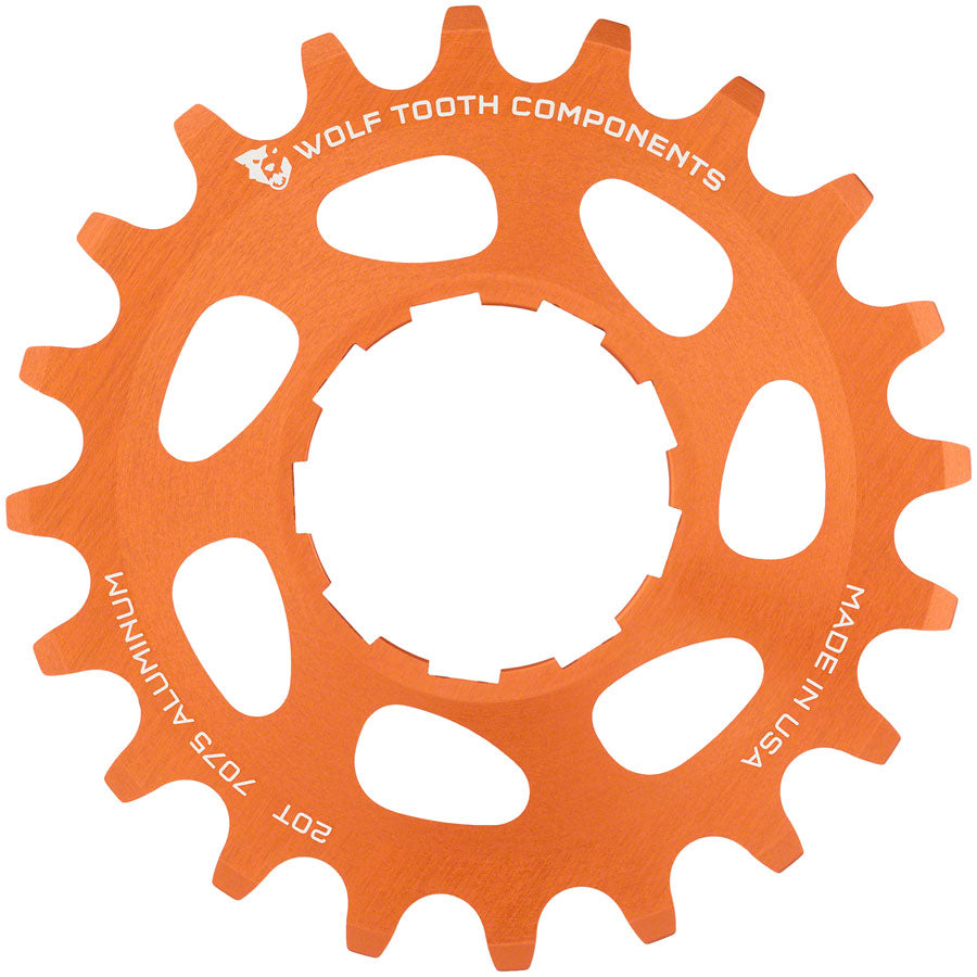Wolf Tooth Single Speed Aluminum Cog - 20t Compatible 3/32" Chains Orange Driver and Single Cog Wolf Tooth