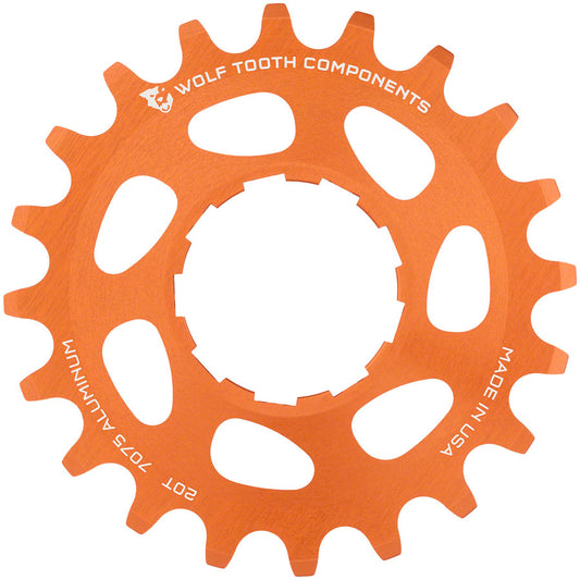 Wolf Tooth Single Speed Aluminum Cog - 20t Compatible 3/32" Chains Orange Driver and Single Cog Wolf Tooth   