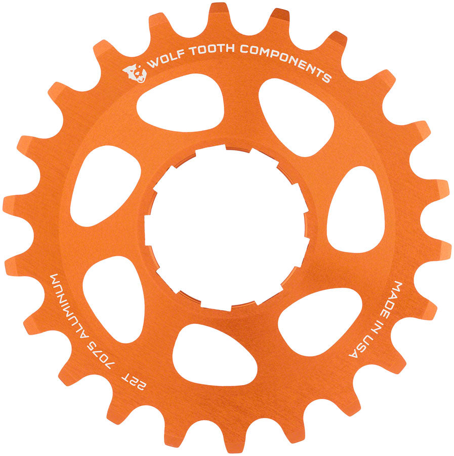 Wolf Tooth Single Speed Aluminum Cog - 22t Compatible 3/32" Chains Orange Driver and Single Cog Wolf Tooth