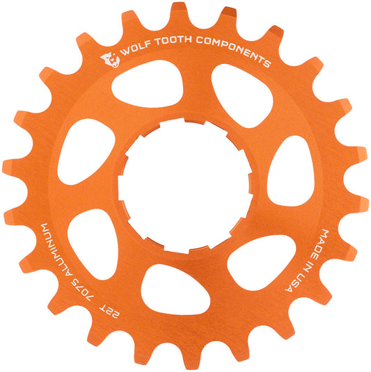 Wolf Tooth Single Speed Aluminum Cog - 22t Compatible 3/32" Chains Orange Driver and Single Cog Wolf Tooth   