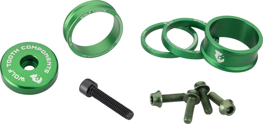 Wolf Tooth BlingKit: Headset Spacer Kit 3 510 15mm Green
