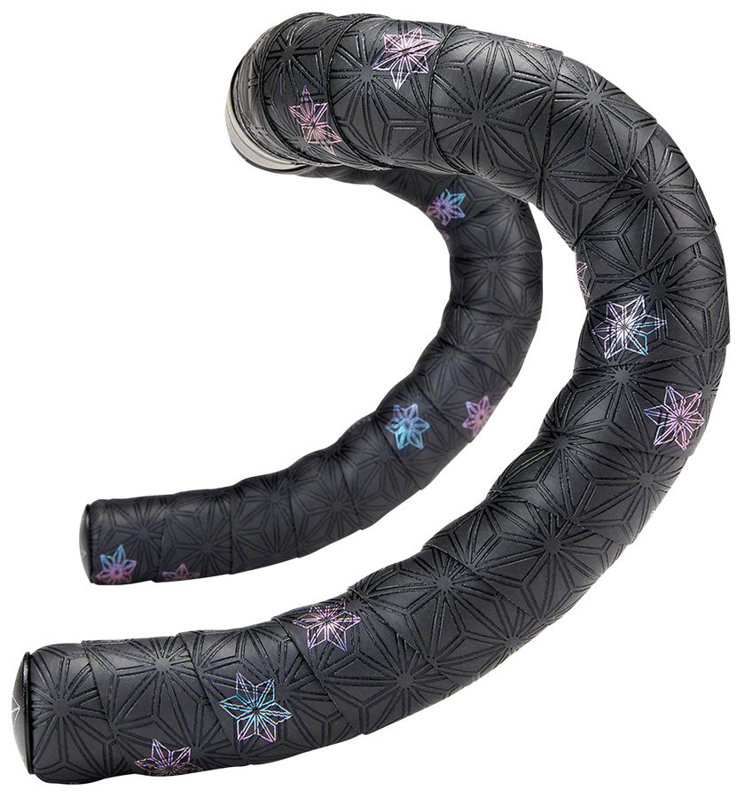 Supacaz Super Sticky Kush Galaxy Bar Tape - Oil Slick Print Ano BLK Plugs