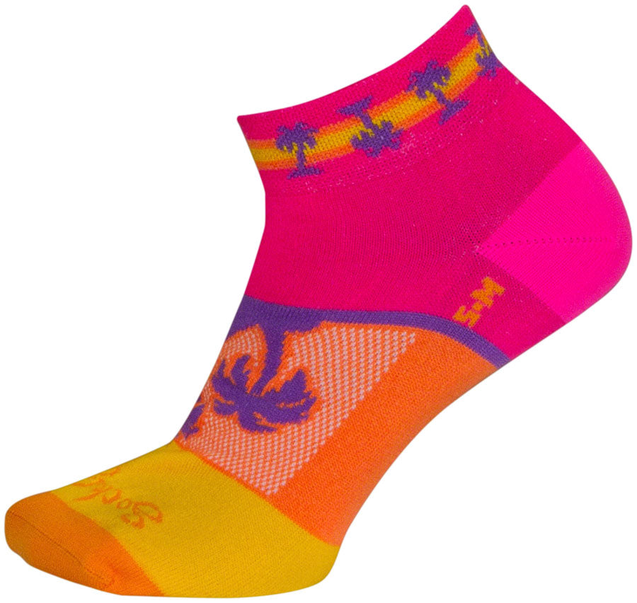 SockGuy Tropical Classic Low Socks - 1" Pink/YLW/Orange Womens Small/Medium