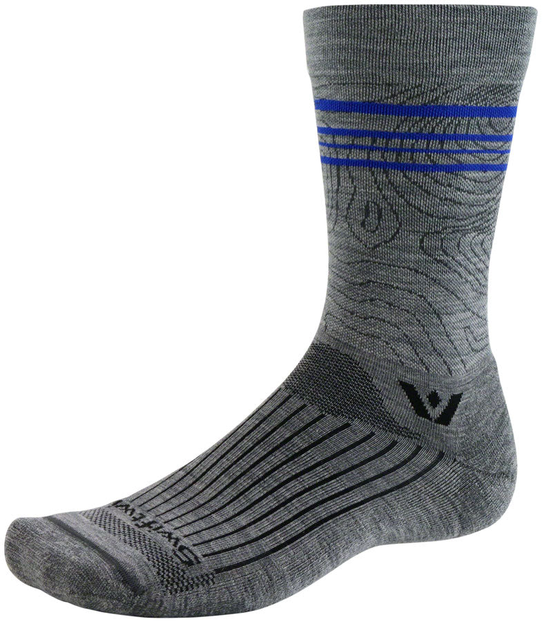 Swiftwick Pursuit Crew Socks - 6" Topographic Gray Medium