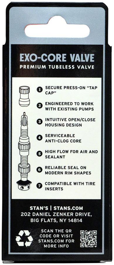 Stans Tubeless Exo-Core Valve Stems - Alloy Tall Black Pair