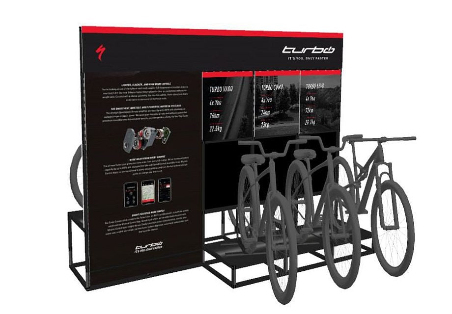 Specialized bike experience display retail display smoke 10’ w x 4’ w x 6 h Exclude Specialized
