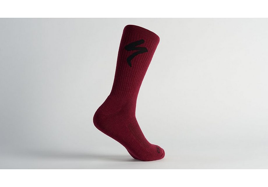 Specialized merino midweight tall logo sock maroon l Socks Specialized
