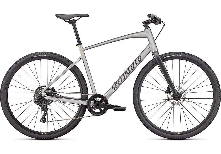 2022 Specialized sirrus x 3.0 bike gloss flake silver / ice yellow / satin black reflective s Bicycle Specialized