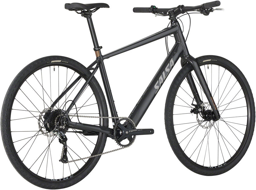 Salsa Confluence Flat Bar Altus 1x9 Ebike - 700c Aluminum Black Small All-Road Ebike Salsa
