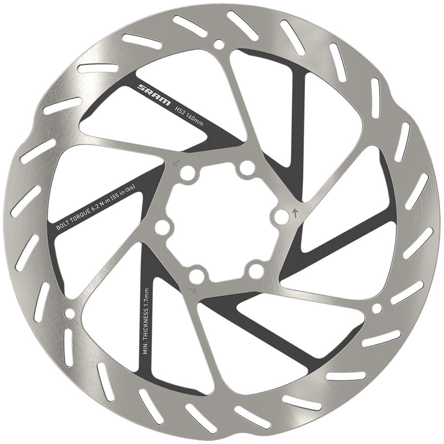 SRAM HS2 Disc Brake Rotor - 160mm 6-Bolt Rounded Silver/Black Disc Rotor SRAM