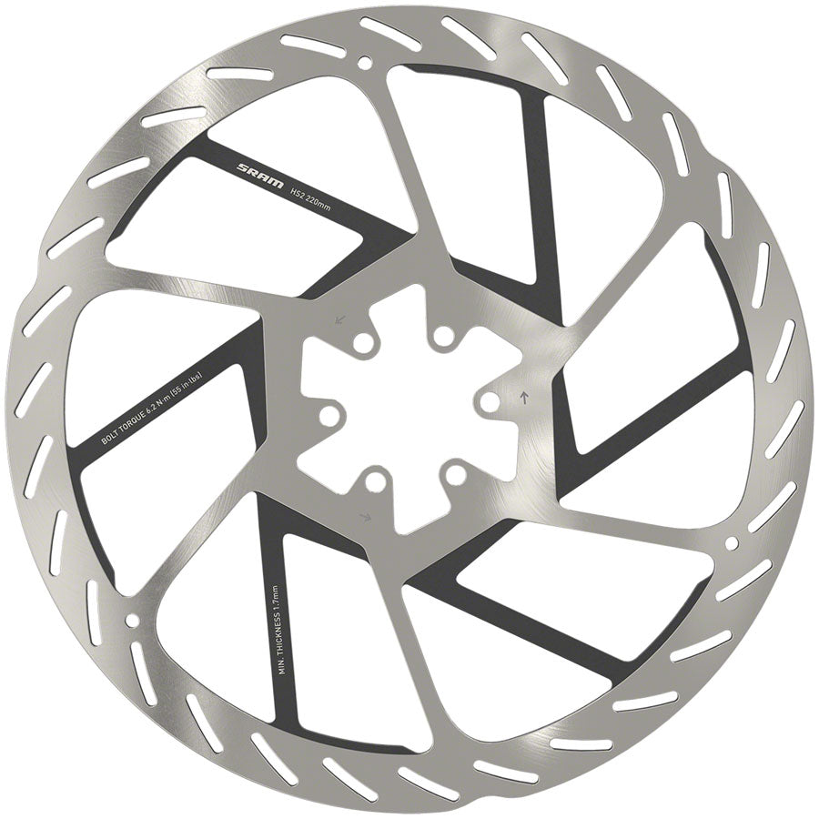 SRAM HS2 Disc Brake Rotor - 220mm 6-Bolt Rounded Silver/Black Disc Rotor SRAM