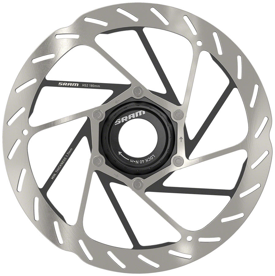 SRAM HS2 Disc Brake Rotor - 180mm Center Lock Rounded Silver/Black Disc Rotor SRAM