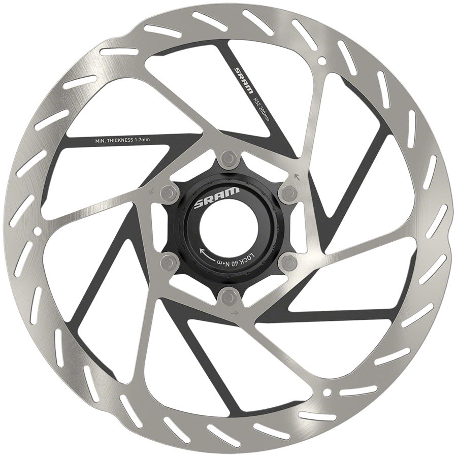SRAM HS2 Disc Brake Rotor - 200mm Center Lock Rounded Silver/Black Disc Rotor SRAM