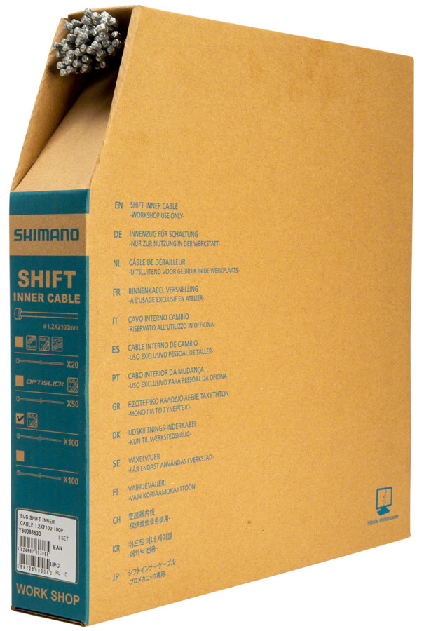 Shimano Stainless Derailleur Cable 1.2 x 2100mm Filebox of 100 Cables and Housing Shimano