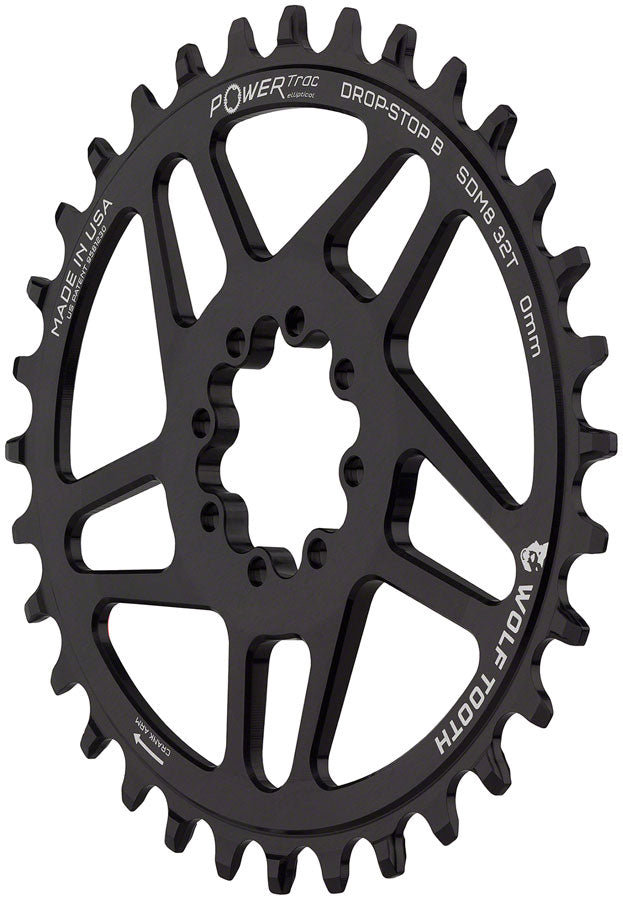 Wolf Tooth Elliptical Direct Mount Chainring - 32t SRAM Direct Mount Drop-Stop B For SRAM 8-Bolt Cranksets 0mm Offset BLK Chainrings Wolf Tooth