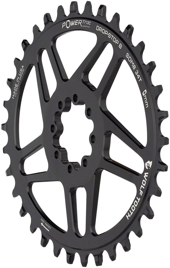 Wolf Tooth Elliptical Direct Mount Chainring - 34t SRAM Direct Mount Drop-Stop B For SRAM 8-Bolt Cranksets 0mm Offset BLK Chainrings Wolf Tooth