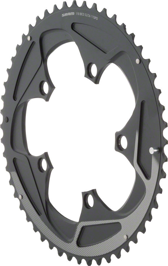 SRAM 52 Tooth 11-Speed 110mm BCD Yaw Chainring BLK Silver Trim Use 36 38T Chainrings SRAM
