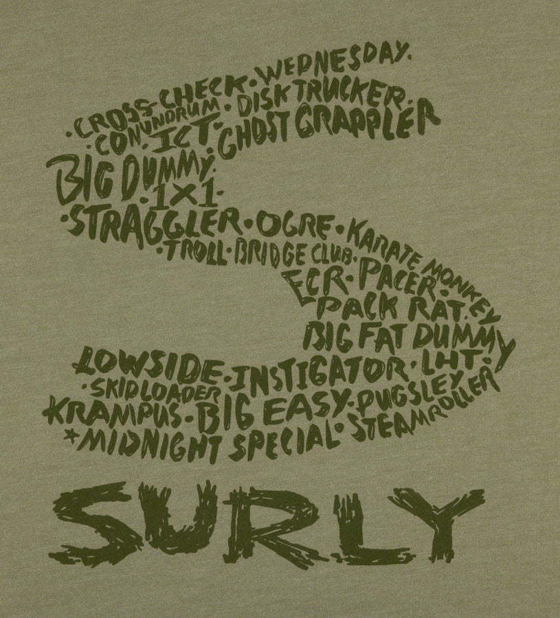 Surly Steel Consortium Mens T-Shirt - Light Olive Small Shirts Surly