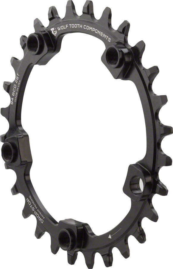 Wolf Tooth 94 BCD Chainring - 28t 94 BCD 5-Bolt Drop-Stop Black Chainrings Wolf Tooth