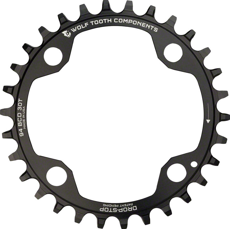Wolf Tooth 94 BCD Chainring - 30t 94 BCD 4-Bolt Drop-Stop For SRAM Cranks BLK Chainrings Wolf Tooth
