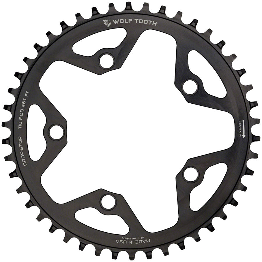 Wolf Tooth 110 BCD Cyclocross Road Chainring - 36t 110 BCD 5-Bolt Drop-Stop 10/11/12-Speed Eagle Flattop Compatible BLK Chainrings Wolf Tooth