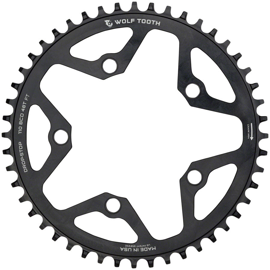 Wolf Tooth 110 BCD Cyclocross Road Chainring - 48t 110 BCD 5-Bolt Drop-Stop 10/11/12-Speed Eagle Flattop Compatible BLK Chainrings Wolf Tooth